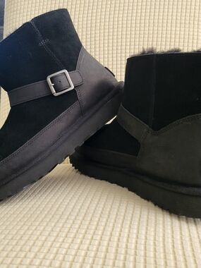 UGG Classic Mini Bellina Belted Boots Black Women's Size 8 / 39 Brand New Unworn